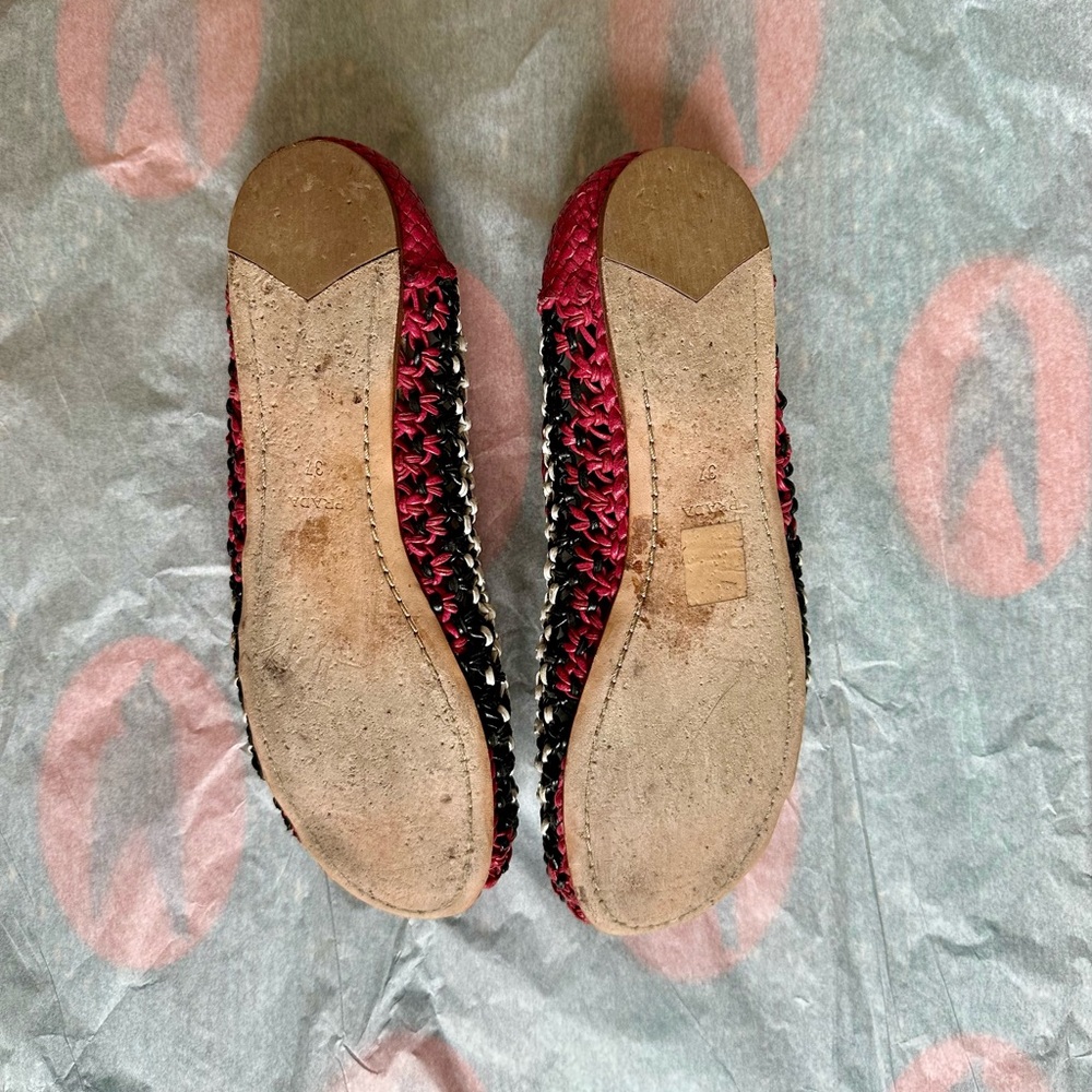 Prada Red and Black Flats with Intricate Trim - Picture 5 of 6